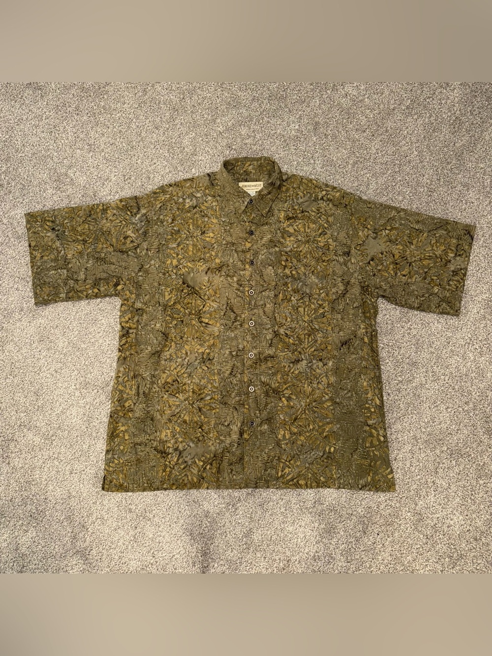 Johari West Natural Leisure Wear Button-Up in Olive Print